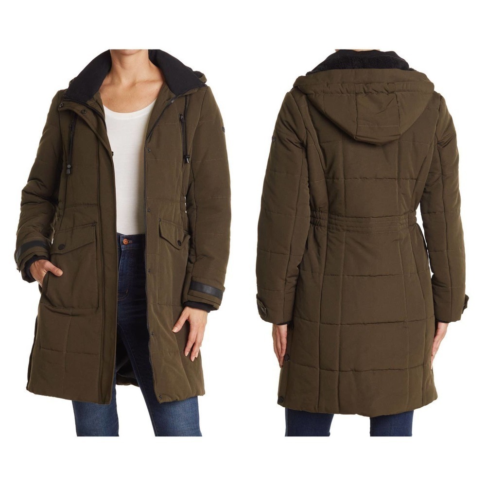 LUCKY BRAND Quilted Hooded Long Parka Jacket  (M)
